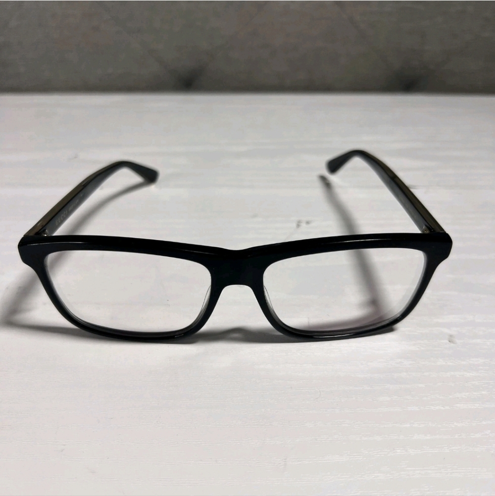 Gucci Eyeglasses Frame Only GG0384O 004 Shiny Black Red Green Striped Gold READ!